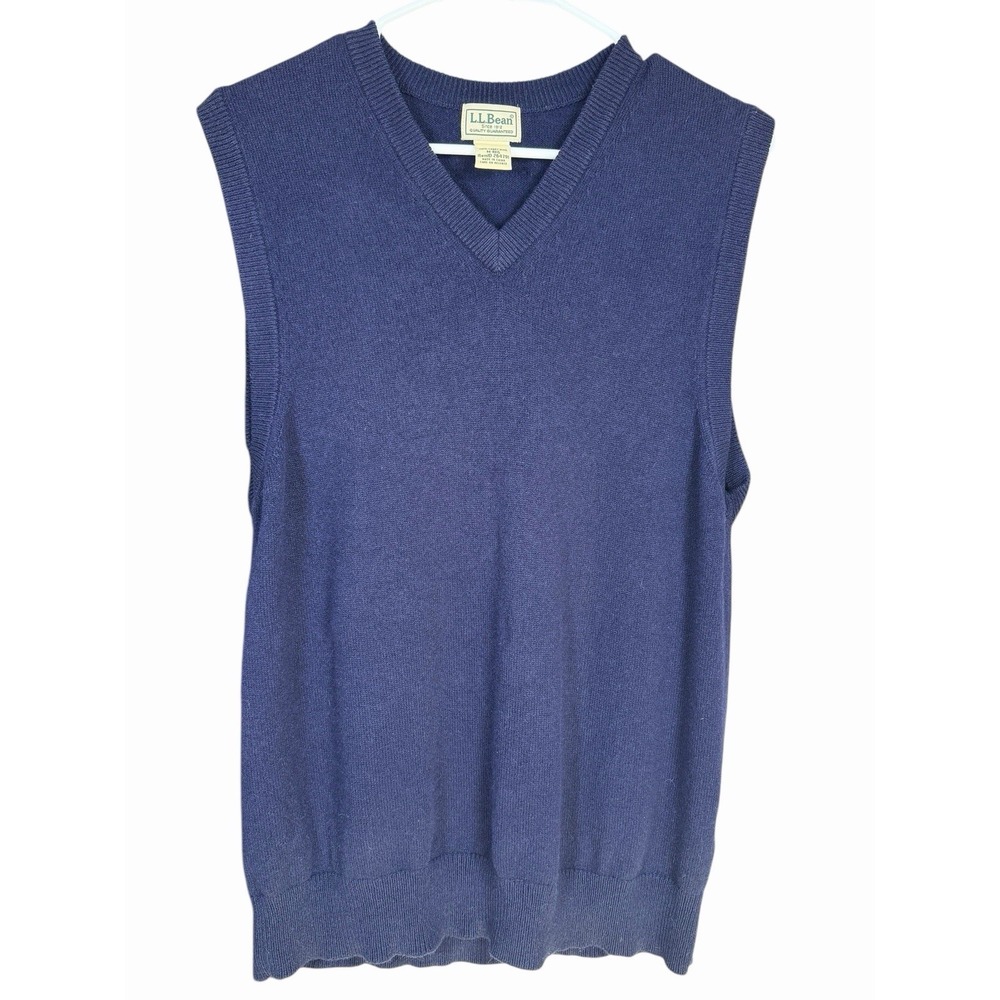L.L. Bean Men's 100% Lambswool Sweater Vest M Regular Navy Blue V Neck Grandpa